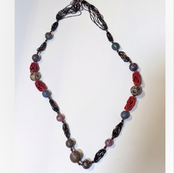 Jewelry - Handcrafted Hand painted Artistic Long Beaded Necklace Multi color 22"